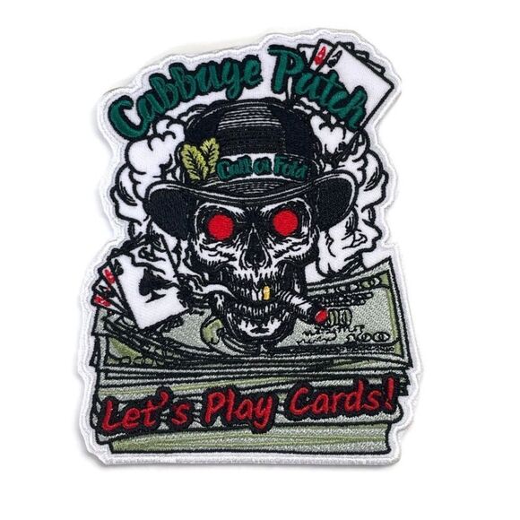 Cabbage Patch Dead Man’s Hand Cards Skull Top Hat Call Fold Embroidered Patch - Picture 1 of 4